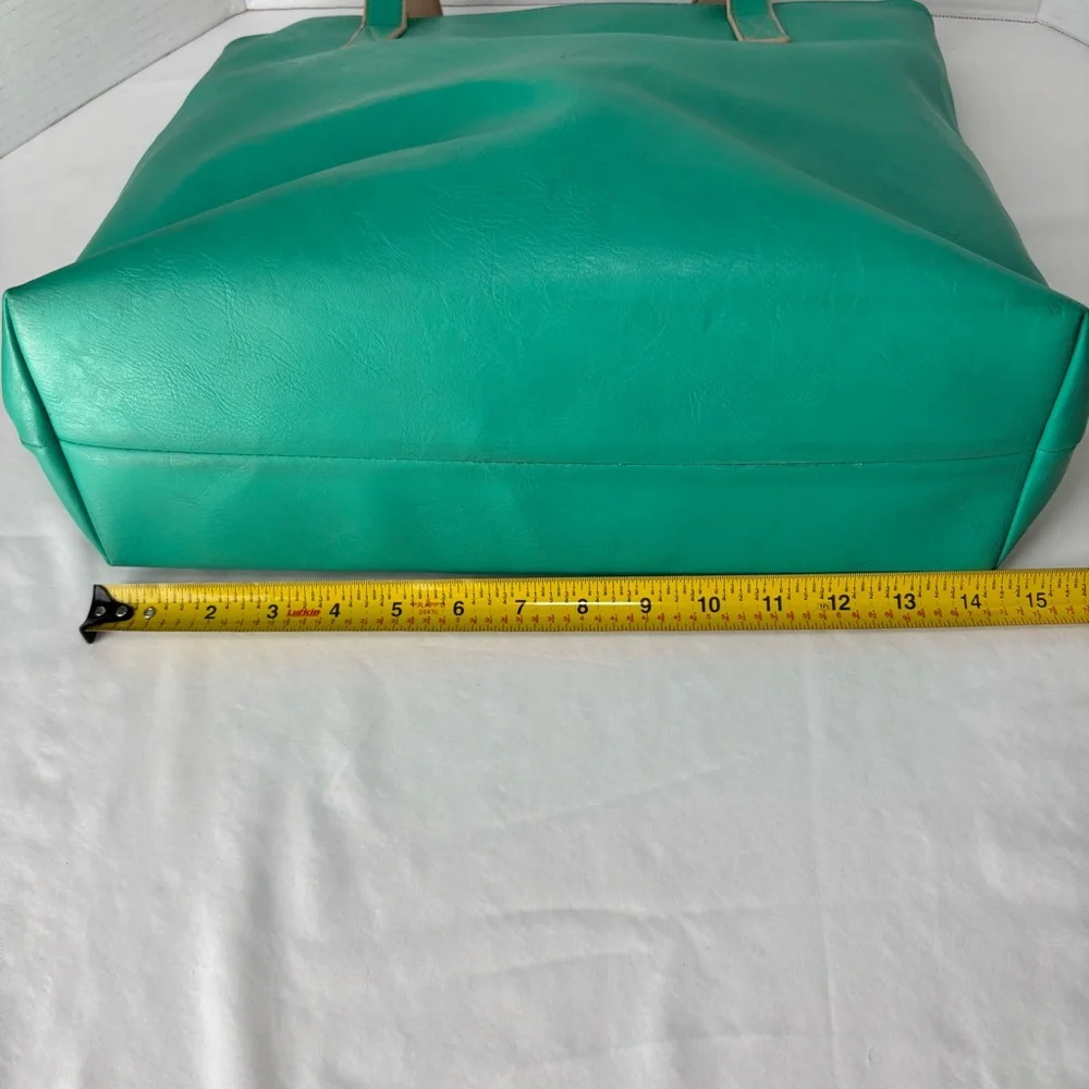 L’Aveu Teal Tote Bag Tan Interior